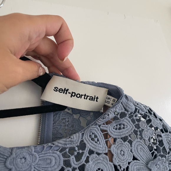 Self Portrait 3D Floral Lace Dress Dove Grey Size 4 - Picture 5 of 5